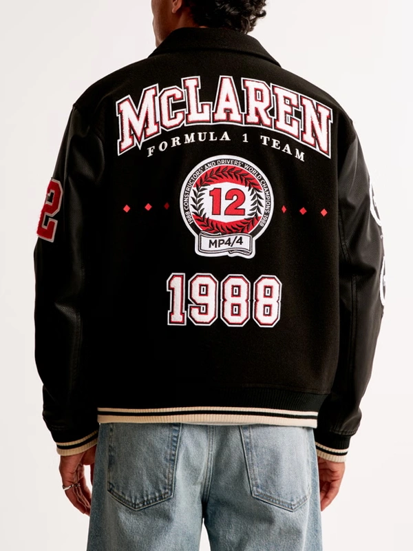 Abercrombie McLaren Black Varsity Bomber Jacket