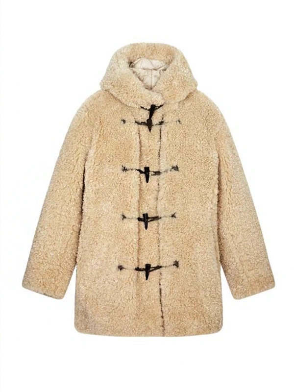 Emily In Paris S04 Lily Colins Beige Hooded Shearling Coat