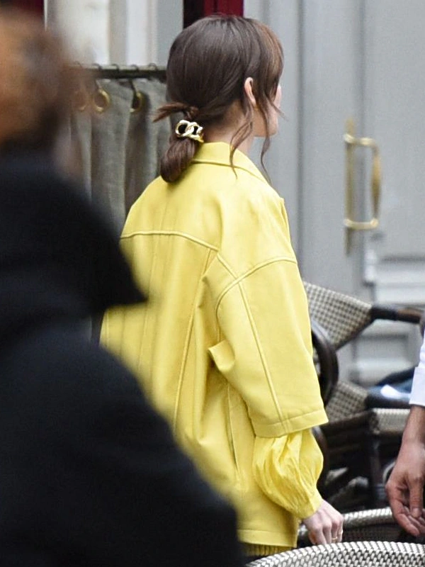 Emily In Paris S04 Lily Collins Yellow Leather Jacket