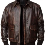 Handmade Men's A2 Aviator Flight US Navy Bomber Distressed Chocolate Brown Genuine Leather Jacket