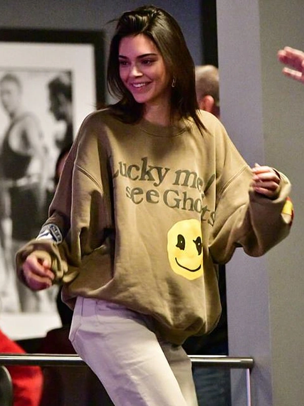 Kendall Jenner Lucky Me See I Ghosts Brown Crewneck Sweatshirt