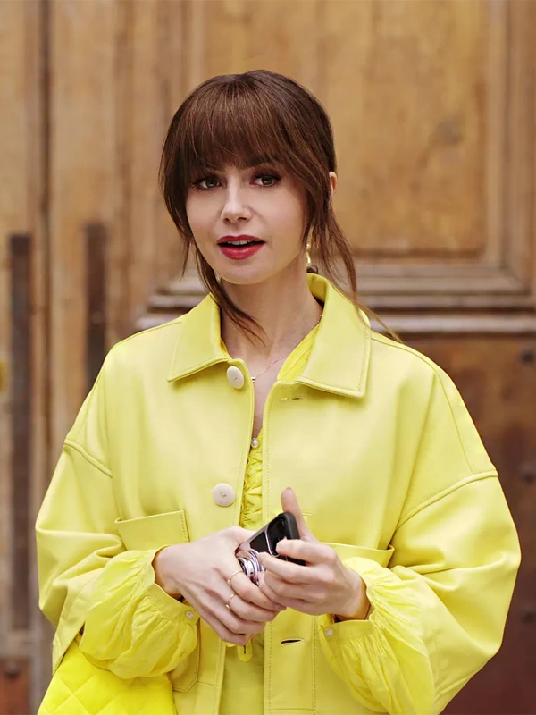 Lily Collins Emily In Paris S04 Yellow Leather Jacket