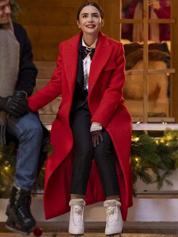 Lily-Collins-Emily-in-Paris-Red-Wool-Trench-Coat