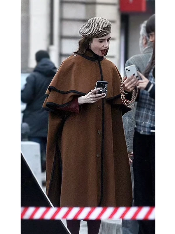 Lily Collins Emily in Paris S04 Brown Cape Coat