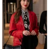 Lily Collins Emily in Paris S04 Red Leather Coat