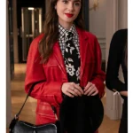 Emily in Paris S04 Lily Collins Red Leather Coat