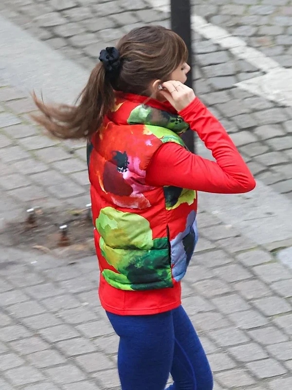 Lily Collins Emily in Paris S04 Red Printed Puffer Vest