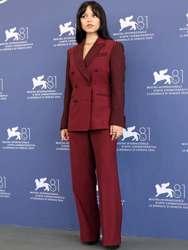 Maroon Jenna Ortega Suit