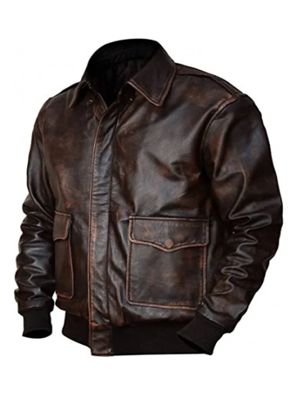 Men's A2 Aviator Flight Bomber Distressed Brown Leather Jacket