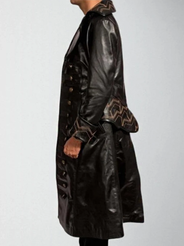 Men's Handmade Black Leather Long Trench Coat