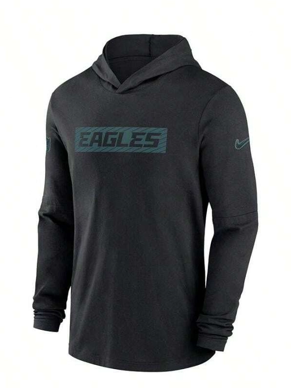 Men's Nike Black Philadelphia Eagles Sideline Hoodie Performance Long Sleeve T-Shirt