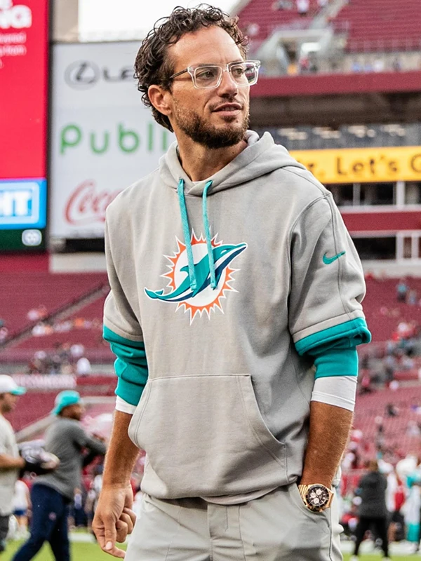 Mike McDaniel Miami Dolphins Grey Sideline Club Hoodie