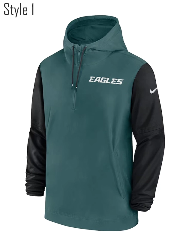 NIKE MIDNIGHT GREEN AND BLACK PHILADELPHIA EAGLES SIDELINE PRE GAME HALF-ZIP HOODIE JACKET