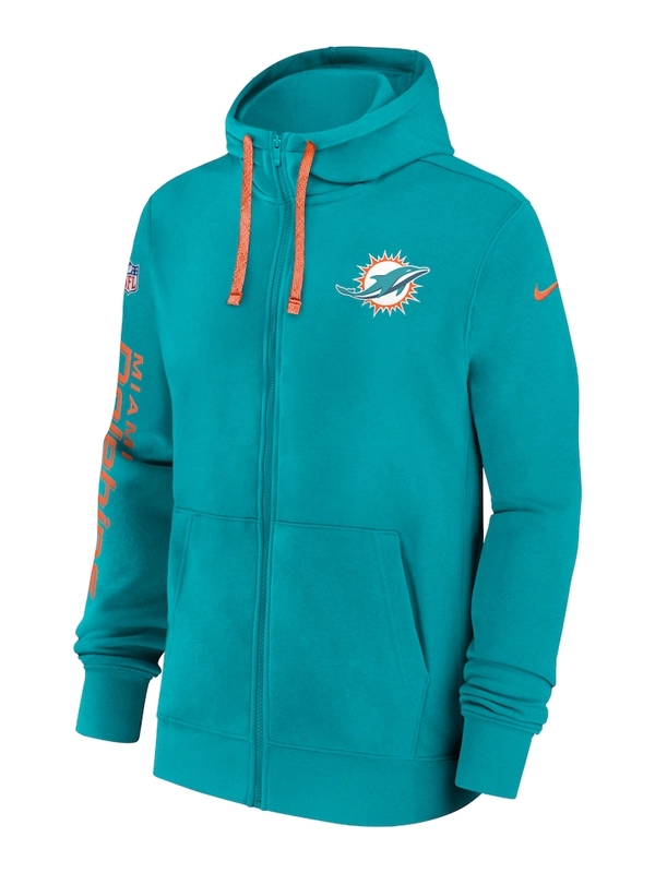 Nike Aqua Miami Dolphins 2024 Sideline Club Full-Zip Hoodie