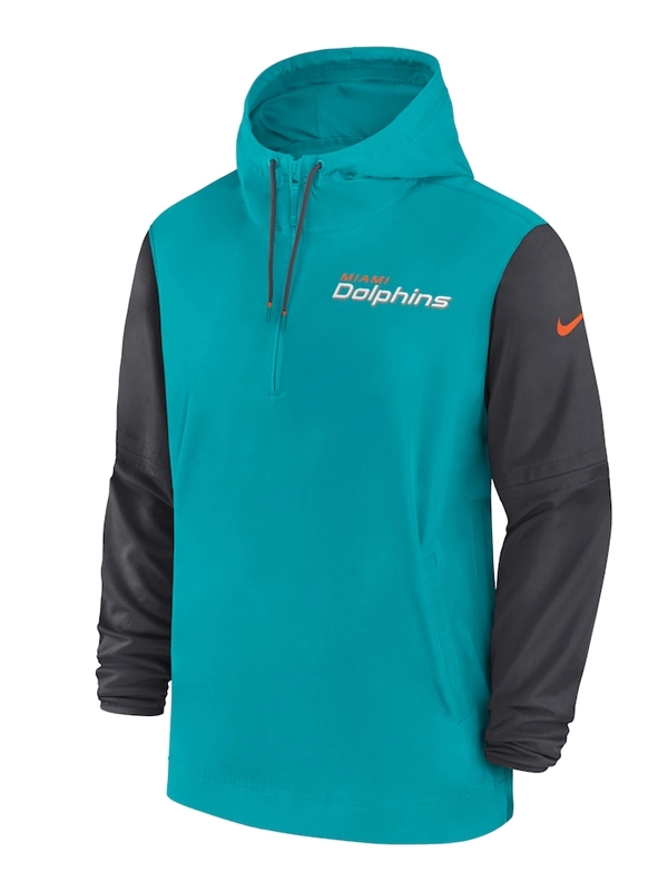 Nike Miami Dolphins Sideline Pre-Game Half-Zip Hoodie Jacket Blue and Black