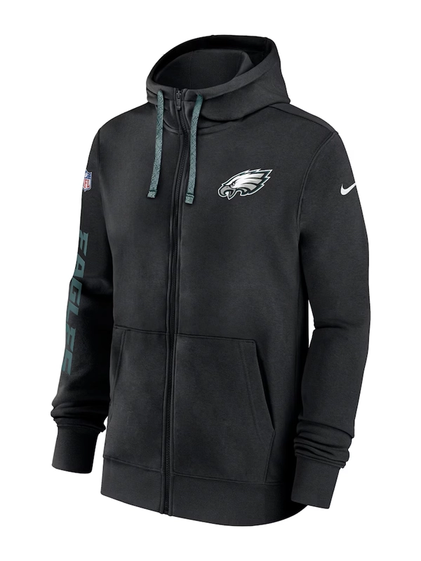 Philadelphia Eagles Black Sideline Club Full Zip Hoodie