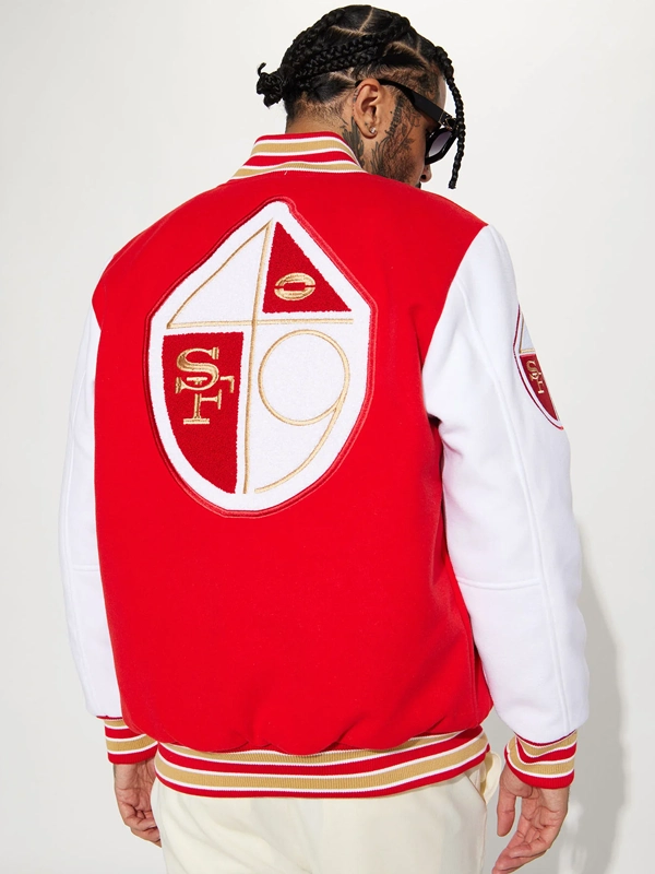 Red and White 49ers Varsity Jacket