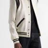 SAINT LAURENT Teddy Leather-Trimmed White Bomber Jacket