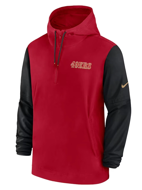 San Francisco 49ers Red and Black Sideline Pre-Game Half-Zip Hoodie Jacket