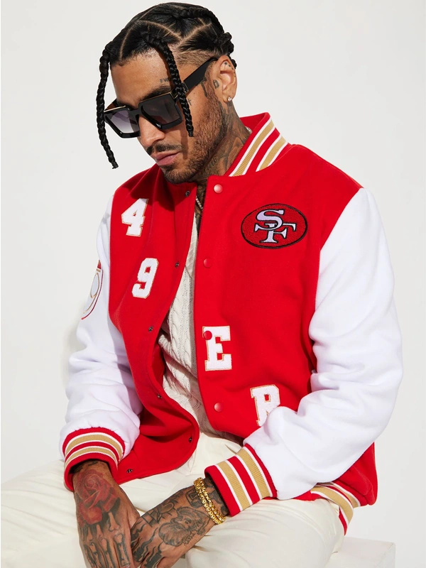 San Francisco 49ers Red and White Varsity Jacket