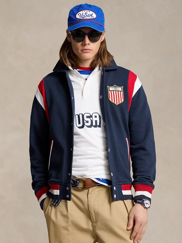 Team USA Fleece Baseball Bomber Jacket Blue