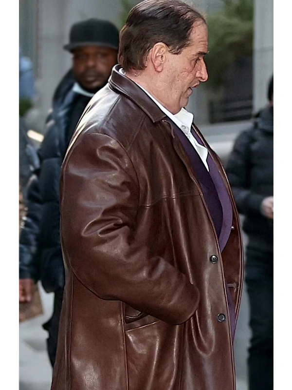 The Penguin Colin Farrell Leather Coat Brown