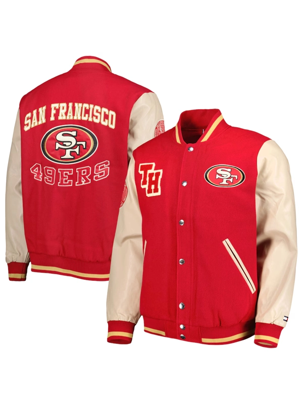 Tommy Hilfiger Scarlet San Francisco 49ers Full-Zip Varsity Jacket