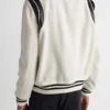 YSL Teddy Leather-Trimmed White Bomber Jacket