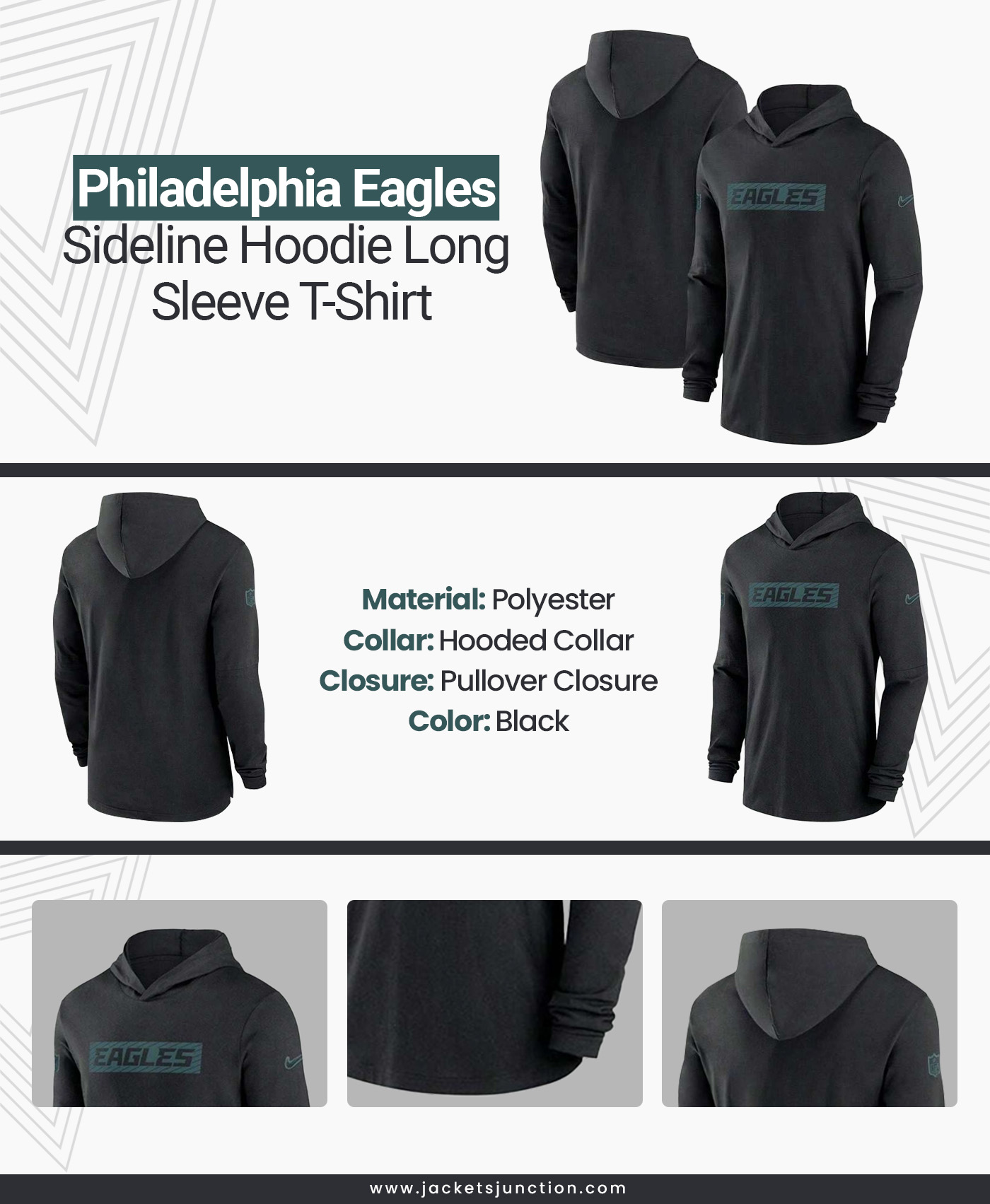 men's philadelphia eagles nike black sideline hoodie performance long sleeve t-shirt