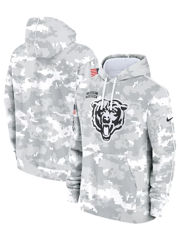 2024 Chicago Bears Arctic Camo Salute to Service Hoodie Grey