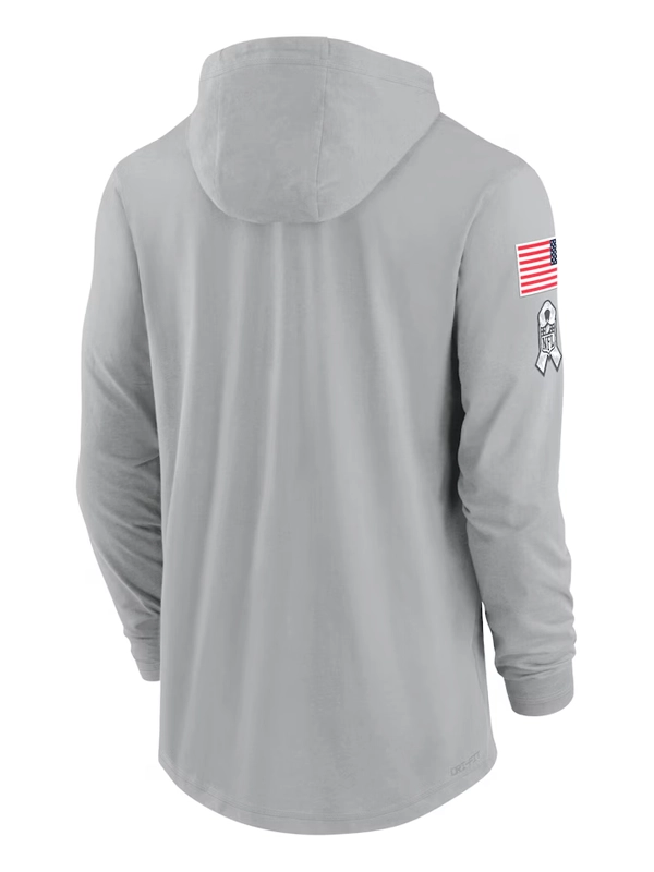 2024 Detroit Lions Salute to Service Gray Long Sleeve Hooded T-Shirt