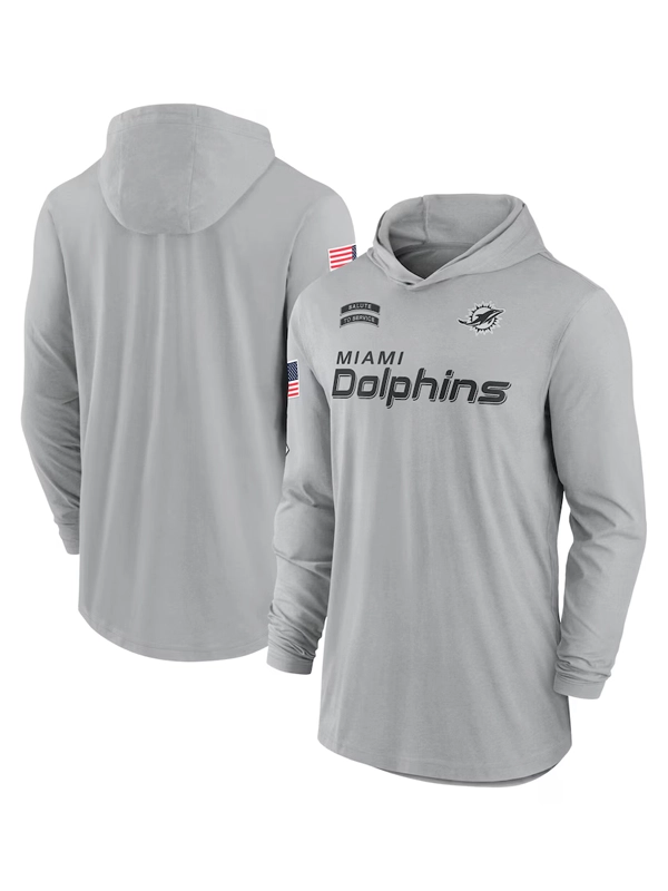 2024 Miami Dolphins Salute to Service Long Sleeve Hooded T-Shirt