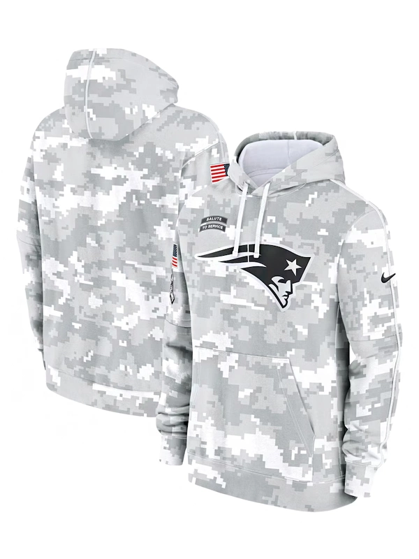 Youth Nike White Gray New England Patriots 2024 Salute to Service Pullover Hoodie Size Medium