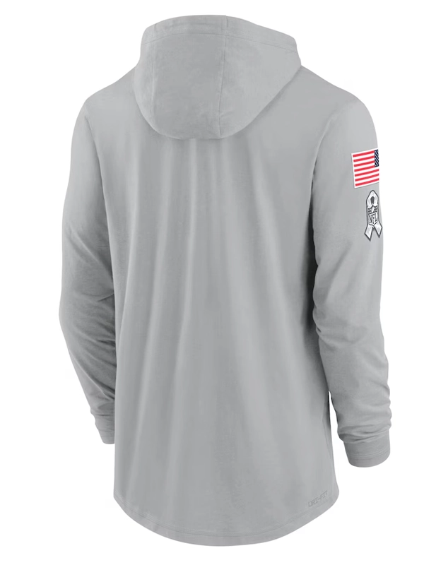 2024 New England Patriots Salute to Service Gray Long Sleeve Hooded T-Shirt