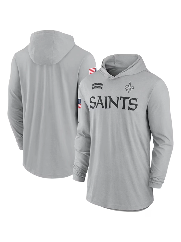 2024 New Orleans Saints Salute to Service Long Sleeve Hooded T-Shirt