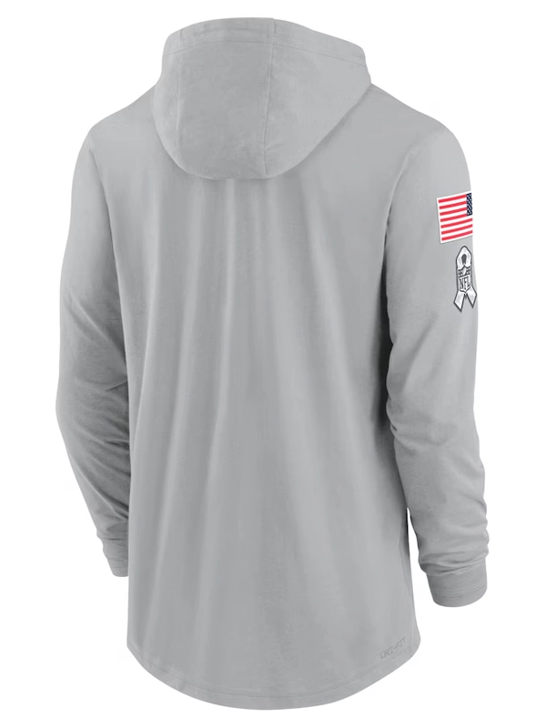 2024 New York Jets Salute to Service Gray Long Sleeve Hooded T-Shirt