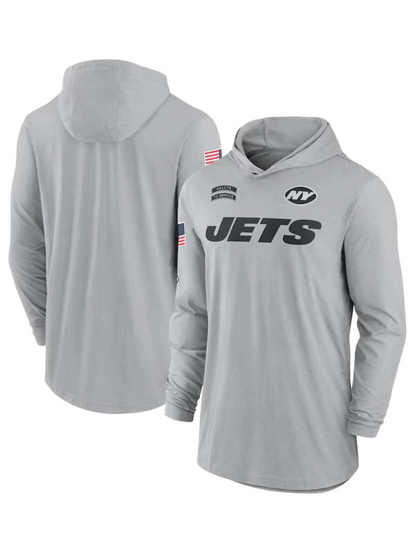 2024 New York Jets Salute to Service Long Sleeve Hooded T-Shirt