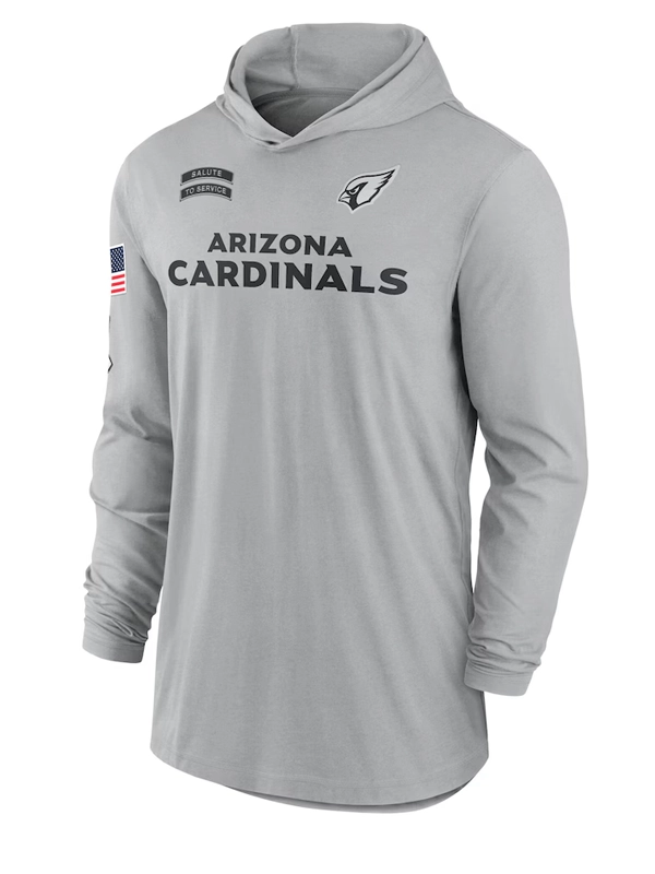 Arizona Cardinals Nike Gray 2024 Salute to Service Lightweight Performance Long Sleeve Hooded T-Shirt