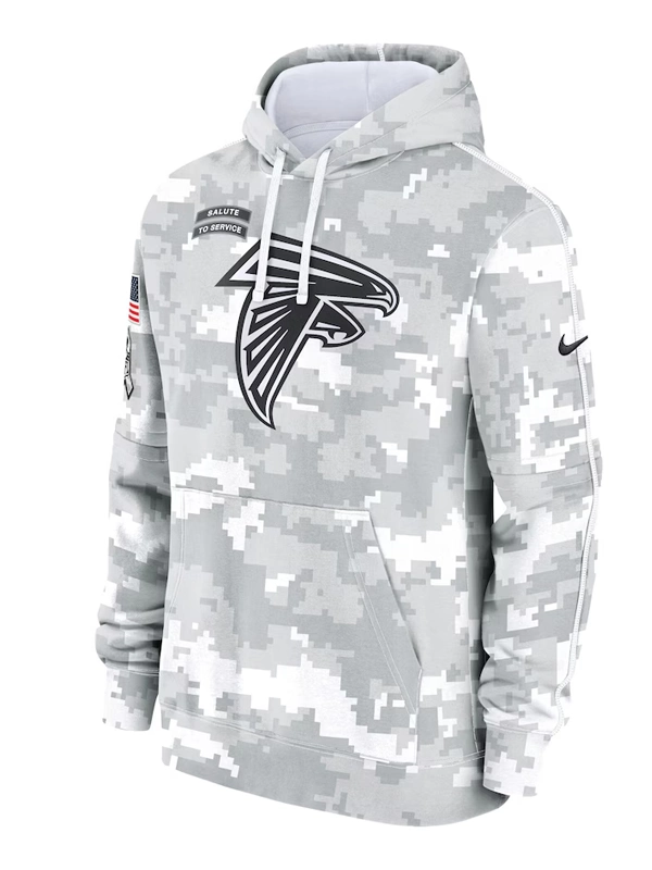 Atlanta Falcons Nike Arctic Camo 2024 Salute to Service Club Fleece Pullover Hoodie Grey