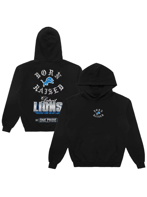 Born x Raised Black Detroit Lions Chrome Rocker Hoodie