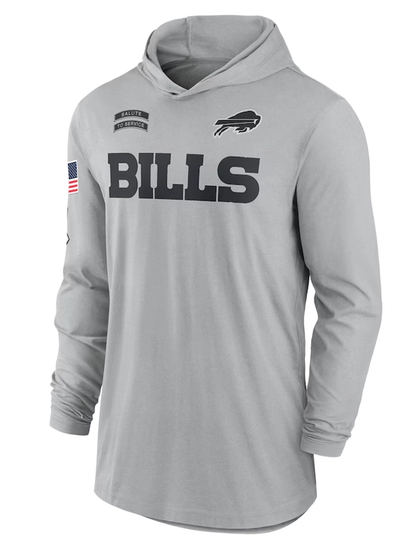 Buffalo Bills Nike Gray 2024 Salute to Service Lightweight Performance Long Sleeve Hooded T-Shirt