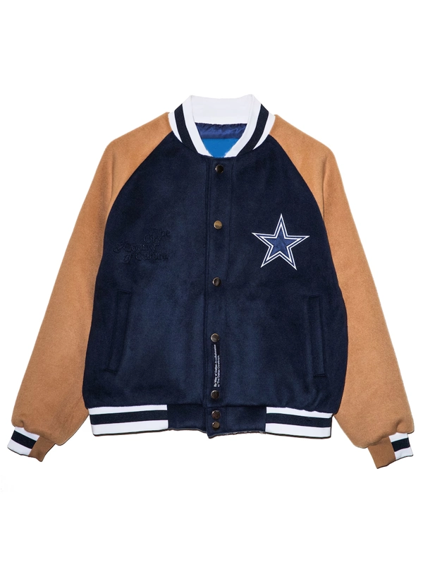 By Way of Dallas Cowboys Blue and Brown Letterman Jacket