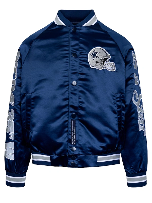 By Way of Dallas Cowboys Reflective EIAS Blue Satin Varsity Jacket