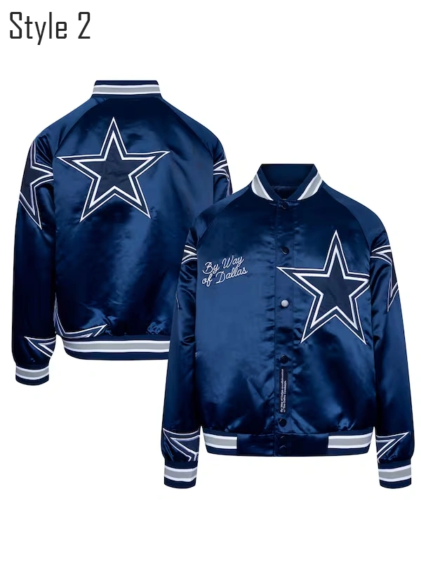 By Way of Dallas Cowboys Reflective Star Blue Satin Varsity Jacket