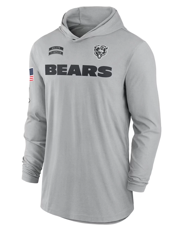 Chicago Bears Nike Gray 2024 Salute to Service Lightweight Performance Long Sleeve Hooded T-Shirt