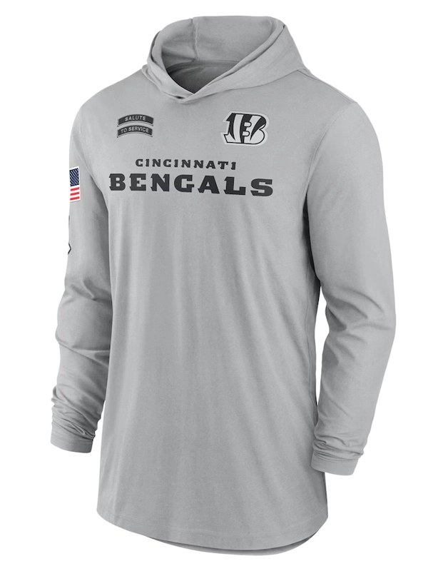 Cincinnati Bengals Nike Gray 2024 Salute to Service Lightweight Performance Long Sleeve Hooded T-Shirt