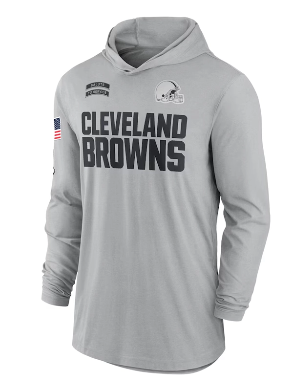 Cleveland Browns Nike Gray 2024 Salute to Service Lightweight Performance Long Sleeve Hooded T-Shirt