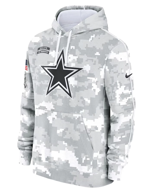 Dallas Cowboys Nike Arctic Camo 2024 Salute to Service Club Fleece Pullover Hoodie Grey