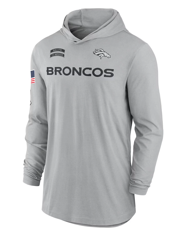 Denver Broncos Nike Gray 2024 Salute to Service Lightweight Performance Long Sleeve Hooded T-Shirt