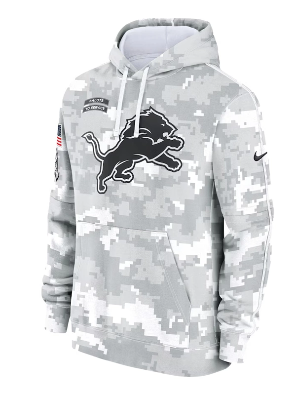 Detroit Lions Nike Arctic Camo 2024 Salute to Service Club Fleece Pullover Hoodie Grey